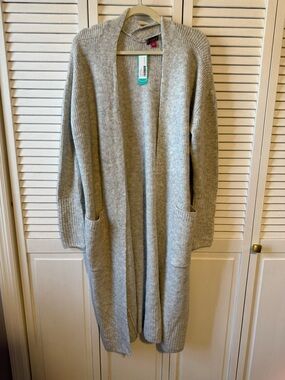 Vince Camuto Light Gray Long Open Front Cardigan